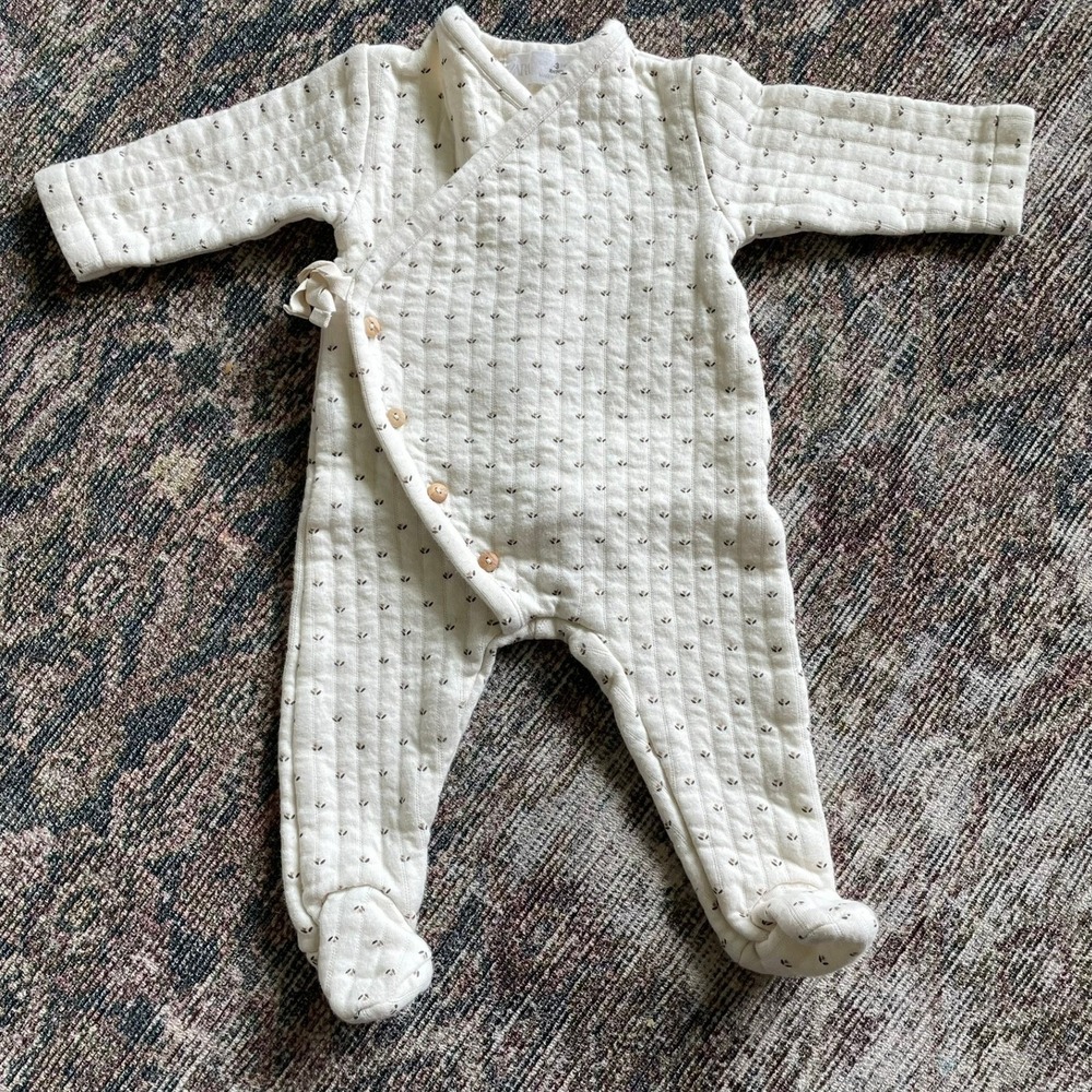 Zara Quilted Kimono Romper Cream Floral Footie Unisex 1-3 Months Cottagecore